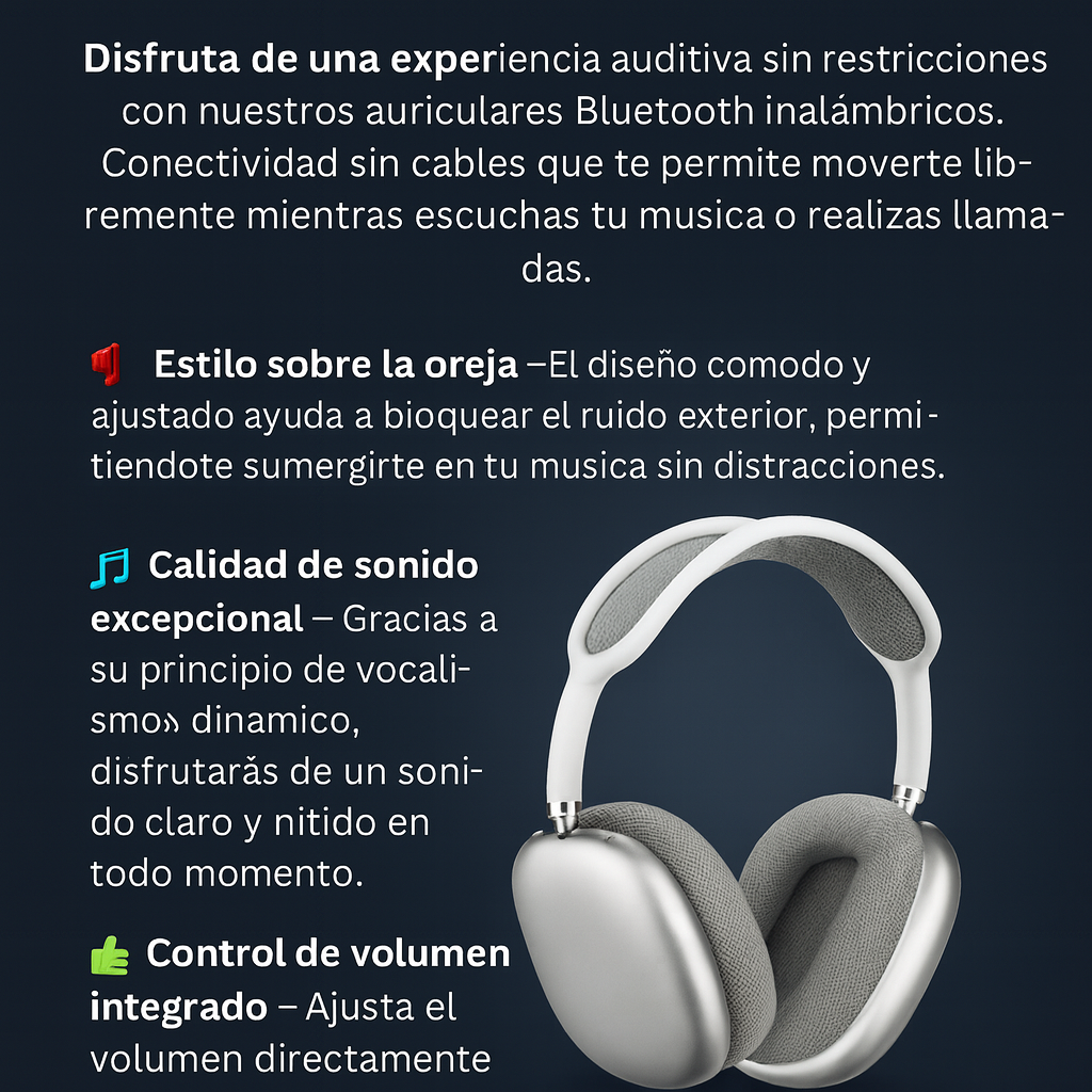 Nuevos Cascos PRO Max P9 – Auriculares Bluetooth plegables para trabajo y viaje